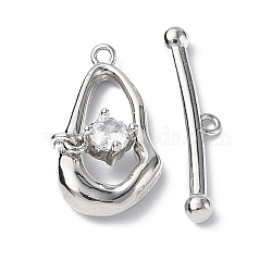 Brass Pave Clear Cubic Zirconia Toggle Clasps, Jewelry Making Clasps, Oval, Platinum, Oval: 20x10x3mm, Bar: 4x22x2.5mm(KK-P223-45P)