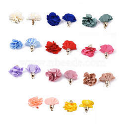 Cloth Pendants, with CCB Plastic, 6-Petal, Flower, Golden, Mixed Color, 26~27x17~28mm, Hole: 1.6mm(FIND-S300-01-M)