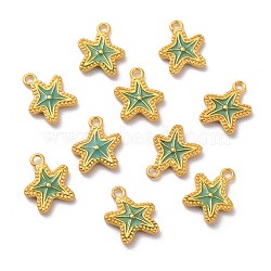 Alloy Enamel Pendants, Matte Gold Color, Starfish, Turquoise, 14x11.5x2mm, Hole: 1.6mm(ENAM-B056-08G)