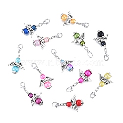 Alloy Angel Pendant Decoration, with CCB Imitation Pearl Beads, Lobster Clasp Charms, Clip-on Charms, for Keychain, Purse, Backpack Ornament, Stitch Marker, Mixed Color, 3.8cm, 1pc/color, 12 colors, 12pcs/bag(KEYC-B014-04)