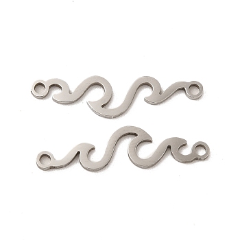 201 Stainless Steel Connector Charms, Wave Links, Stainless Steel Color, 6x24x1mm, Hole: 1.4mm
