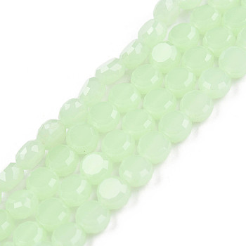 Transparent Imitation Jade Glass Beads Strands, Faceted, Flat Round, Aquamarine, 5.5x3mm, Hole: 1.2mm, about 99~100pcs/strand, 20.08 inch~21.14 inch(51~53.7cm)