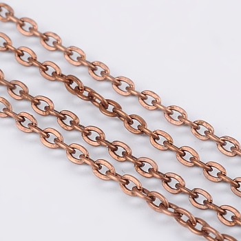 Iron Cable Chains, Unwelded, Flat Oval, Popular for Jewelry Making, Important Decoration, Lead Free & Nickel Free, Red Copper, 3x2x0.6mm