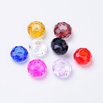 Glass European Beads, Faceted Rondelle, Mixed Color, 14x8mm, Hole: 5mm