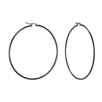 304 Stainless Steel Big Hoop Earrings, Hypoallergenic Earrings, Ring Shape, Gunmetal, 12 Gauge, 64~66x2mm, Pin: 0.7x1mm