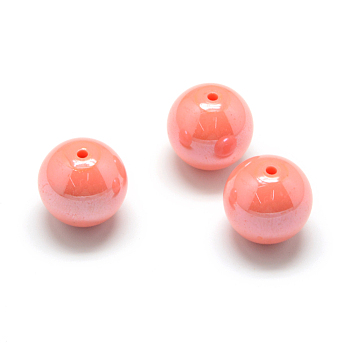 Pearlized Style Acrylic Beads, Round, Coral, 12mm, Hole: 2mm, about 530pcs/500g