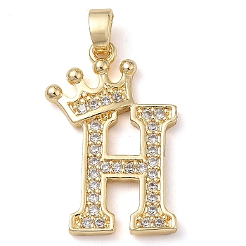 Rack Plating Brass Micro Pave Cubic Zirconia Pendants, Long-Lasting Plated, Lead Free & Cadmium Free, Real 18K Gold Plated, Letter H, 22~24x12~22x2mm, Hole: 3x4mm