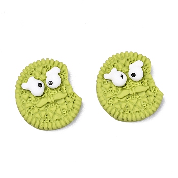 Opaque Resin Cabochons, Biscuit with Eyes, Lawn Green, 22x20x8mm