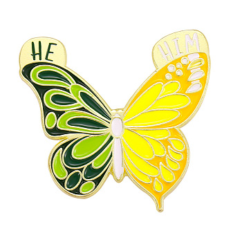 Spring Theme Alloy Brooches, Enamel Butterfly Lapel Pin, for Backpack Clothes, Golden, Yellow, 28x30mm