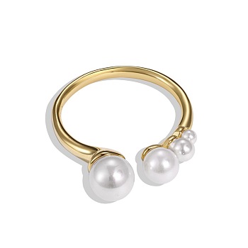 Shell Pearl Round Cuff Ring, 925 Sterling Silver Open Finger Ring for Women, Real 18K Gold Plated, Adjustable