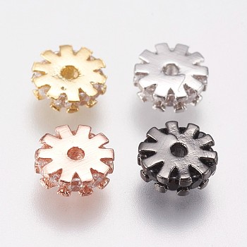 Brass Micro Pave Cubic Zirconia Beads, Gear, Mixed Color, 6.5x2.5mm, Hole: 1mm