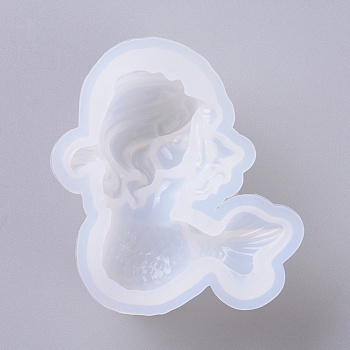 Statue Silicone Molds, Portrait Sculpture Resin Casting Molds, For UV Resin, Epoxy Resin Jewelry Making, Mermaid, White, 86x80x36mm