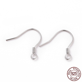 Rhodium Plated 925 Sterling Silver Earring Hooks, with Horizontal Loops, Platinum, 15.5x15.4mm, 22 Gauge(0.6mm), Hole: 1.5mm