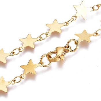304 Stainless Steel Link Chain Necklaces, with Lobster Claw Clasp, Star, Golden, 16.61 inch(42.2cm)
