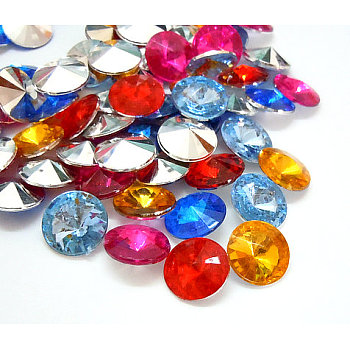 Imitation Taiwan Acrylic Rhinestone Cabochons, Pointed Back & Faceted, Diamond, Mixed Color, 18x7mm, about 200pcs/bag