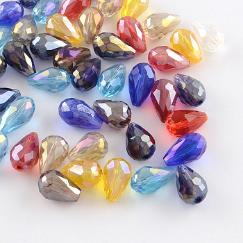 AB-Color Plated teardrop, Glass Beads, Faceted, Mixed Color, 15x10mm, Hole: 1.5mm