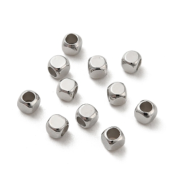 Brass Spacer Beads, Cube, Real Platinum Plated, 2x2x2mm, Hole: 1.2mm