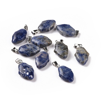 Natural Sodalite Pendants, Hamsa Hand Charms, with Platinum Plated Alloy Snap on Bails, 24~24.5x15x7mm, Hole: 5.5x3mm