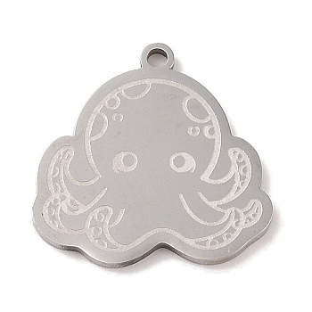 304 Stainless Steel Pendants, Octopus Charm, Stainless Steel Color, 21.5x21.5x1.5mm, Hole: 1mm