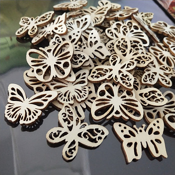 50Pcs Hollow Unfinished Wood Butterfly Shaped Cutouts Ornament, Butterfly Blank Hanging Pendants, DIY Painting Supplies, BurlyWood, 3cm