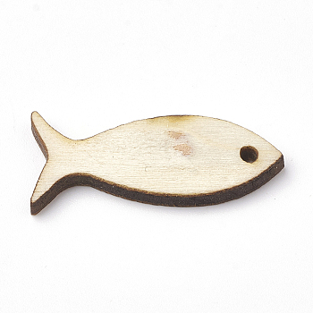 Wooden Cabochons, Laser Cut Wood Shapes, Fish, PapayaWhip, 30x13x2.5mm