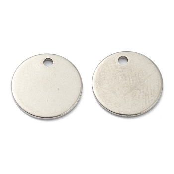 304 Stainless Steel Charms, Flat Round, Stainless Steel Color, 10x1mm, Hole: 1.2mm
