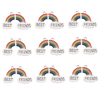 Alloy Enamel Pendants, Rainbow with Word Best, Platinum, Colorful, 23x16.5x2mm, Hole: 2mm