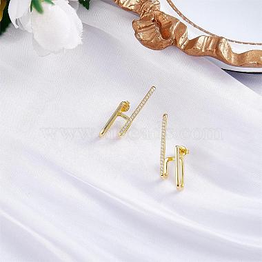 Gold Hoop Earrings Studs 18K Gold Plated Open C Shape Hoop Earrings Studs Simple Hypoallergenic Dainty CZ Studs Jewelry Gift for Women(JE1074A)-4