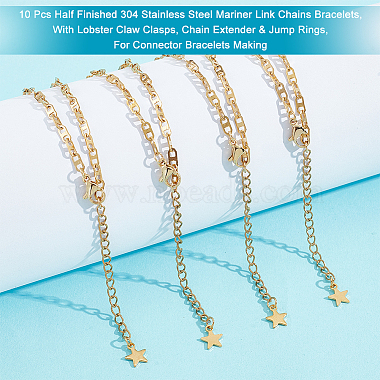 10Pcs Half Finished 304 Stainless Steel Mariner Link Chains Bracelets(AJEW-NB0003-66)-4