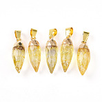 Natural Citrine Pendants, Bullet Charms with Golden Color Brass Findings, Faceted, 24.5~28.5x7~9mm, Hole: 7.5x3.5mm(G-N345-01B)