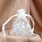 Organza Gift Drawstring Bags, Jewelry Pouches, Wedding Party Christmas Favor Gift Bags, Rectangle, Floral White, 9x7cm(PW-WG552B7-39)