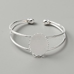 Alloy Double Wire Cuff Bangle Makings, Torque Bangle, Blank Bangle Base with Lacy Oval Tray, Platinum, Tray: 25x17.5mm, 6~26mm, Inner Diameter: 2-1/8 inch(53.5mm)(FIND-WH0126-156P)