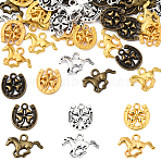 48Pcs 6 Styles Tibetan Style Alloy Pendants, Horse & Horseshoes with Clover Charms, Mixed Color, 14~16x15~21x2mm, Hole: 2~2.5mm, 8pcs/style(FIND-YW0007-25)