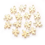 304 Stainless Steel Charms, Four Leaf Clover, Golden, 12x10x0.5mm, Hole: 1.2mm(X-STAS-E447-18G)