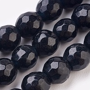 Natural Malaysia Jade Beads Strands, Dyed, Faceted, Round, Black, 8mm, Hole: 1mm, about 45pcs/strand, 14.9 inch(X-G-K288-8mm-02)