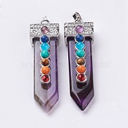 Natural Amethyst with Synthetic & Natural Mixed Stone Chakra Big Pendants, Sword, Platinum, 57~60x16.5x12mm, Hole: 5mm(G-E415-A18)
