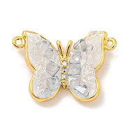 Natural Quartz Crystal Connector Charms, Butterfly Brass Micro Pave Clear Cubic Zirconia Links with Enamel, Real 18K Gold Plated, 14x20x4mm, Hole: 1mm(KK-P275-23G)