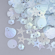 Ornament Accessories, PVC Plastic Paillette/Sequins Beads, Frosted, Mixed Shapes, Light Sky Blue, 3~13.5x3~13.5x0.2mm, Hole: 0.9~1.5mm(PVC-T005-065B)