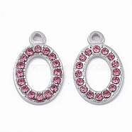 304 Stainless Steel Pendants, with Rhinestone, Oval, Rose, 18.5x11.5x2mm, Hole: 1.6mm(STAS-T050-004I)