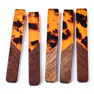 Transparent Resin & Walnut Wood Big Pendants, Rectangle Charms, Coral, 51.5x7.5x3mm, Hole: 1.8mm(RESI-TAC0017-70-B01)