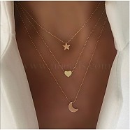 Alloy 3 Layer Necklaces for Women, Golden, Star Heart Moon, 15.35~17.72 inch(39~45cm)(WG9523E-04)