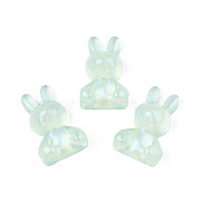 Transparent Acrylic Cabochons, Half Hole, Glitter Beads, Rabbit, Aquamarine, 25x16x8mm, Half Hole: 1mm(MACR-N015-06A)