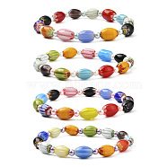 Cute Candy Color Beads Stretch Bracelet for Teen Girl Women, Oval Millefiori & Round Pearlized Glass Beads Bracelet, Mixed Color, Inner Diameter: 2-3/8 inch(6cm)(BJEW-JB06935)