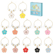Alloy Enamel Wine Glass Charms, with Brass Hoop Earring Findings and Glass Pearl & Alloy Bead, Sakura Flower, Mixed Color, 53mm, 12 color, 1pc/color, 12pcs/set(AJEW-SC0002-13)