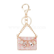 1Pc Women Handbag Pendant Keychains, with Eiffel Tower and Number 5 Crystal Rhinestone Charms, with Alloy Findings, Light Gold, 13.5cm(KEYC-AR0001-32)