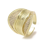Brass Micro Pave Cubic Zirconia Open Cuff Ring, Real 16K Gold Plated, Inner Diameter: 18mm(RJEW-K256-48G)