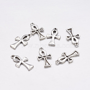 Tibetan Style Pendants,  Cadmium Free & Nickel Free & Lead Free, Ankh Cross, Antique Silver, 22x12x2mm, Hole: 2mm(X-TIBEP-20491-AS-NR)