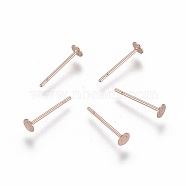 304 Stainless Steel Stud Earring Findings, Flat Round, Rose Gold, 3x0.3mm, Pin: 0.7mm(STAS-H436-24RG-3mm)