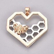 Alloy Pendants, Heart with Bees and Honeycomb, for Jewelry Making, Platinum & Golden, 37.2x28.5x4mm, Hole: 4.2x3.2mm(X-PALLOY-WH0068-28PG)