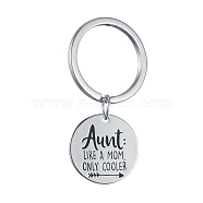 Alloy Keychain, Mother's Day Gifts, Cadmium Free & Lead Free, Flat Round with Word Aunt Like A Mom Only Cooler, Platinum, 53mm(KEYC-K016-05P)